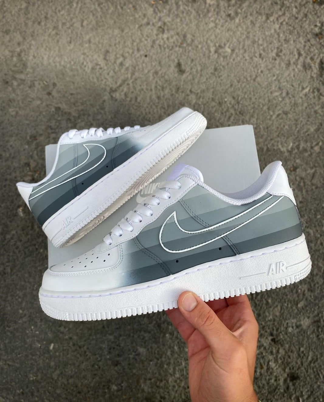 Custom Air Force 1 White And Grey Striped
