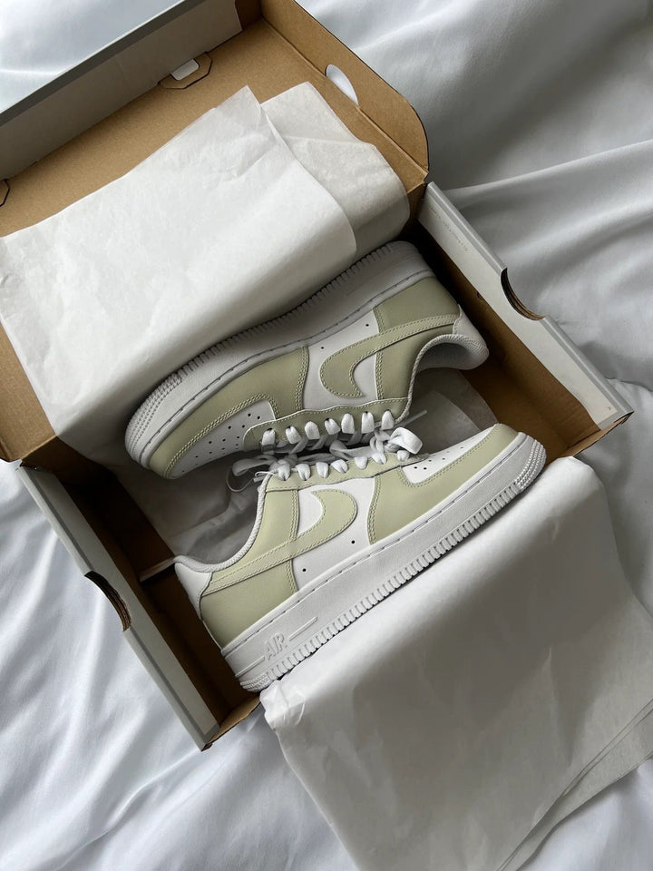 Custom Air Force 1 White And Light Green Color - Blocked
