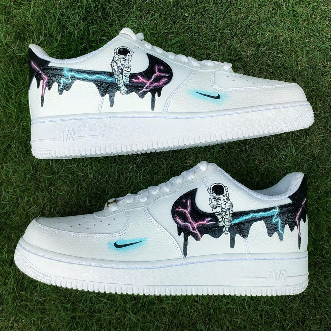 Custom Air Force 1 White Astronaut And Lightning Pattern