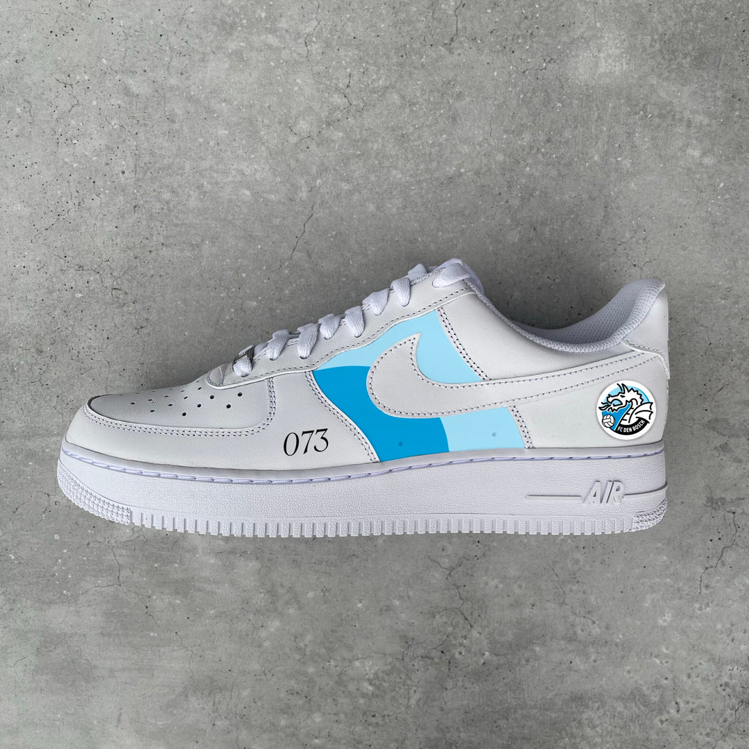 Custom Air Force 1 White Baby Blue Logo Pattern