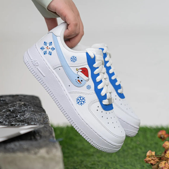 Custom Air Force 1 White Baby Blue Snowman Snowflakes
