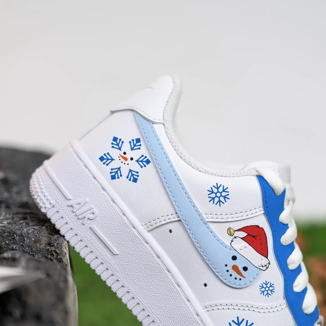 Custom Air Force 1 White Baby Blue Snowman Snowflakes