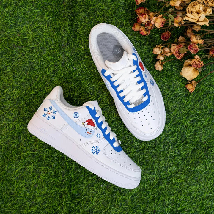 Custom Air Force 1 White Baby Blue Snowman Snowflakes