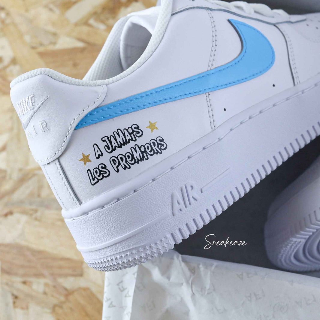 Custom Air Force 1 White Baby Blue Star And Text Graphic