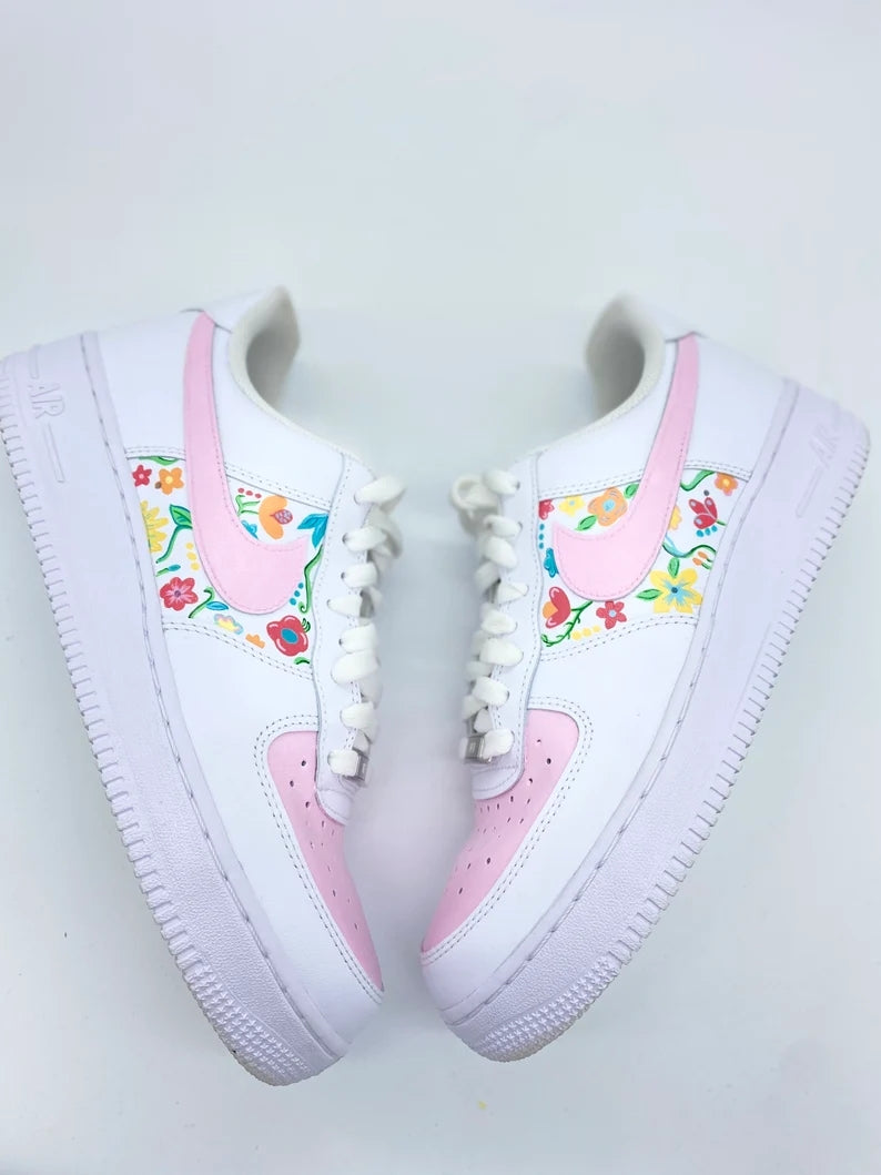 Custom Air Force 1 White Baby Pink Floral Design
