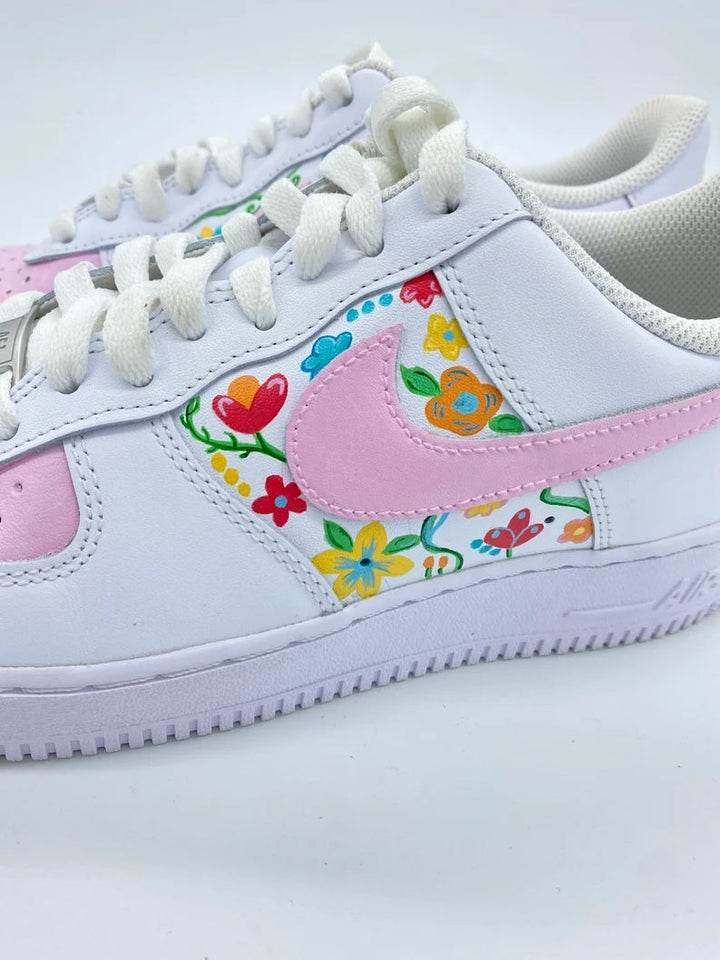Custom Air Force 1 White Baby Pink Floral Design