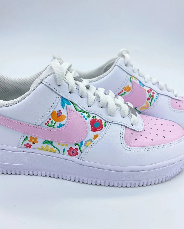 Custom Air Force 1 White Baby Pink Floral Design
