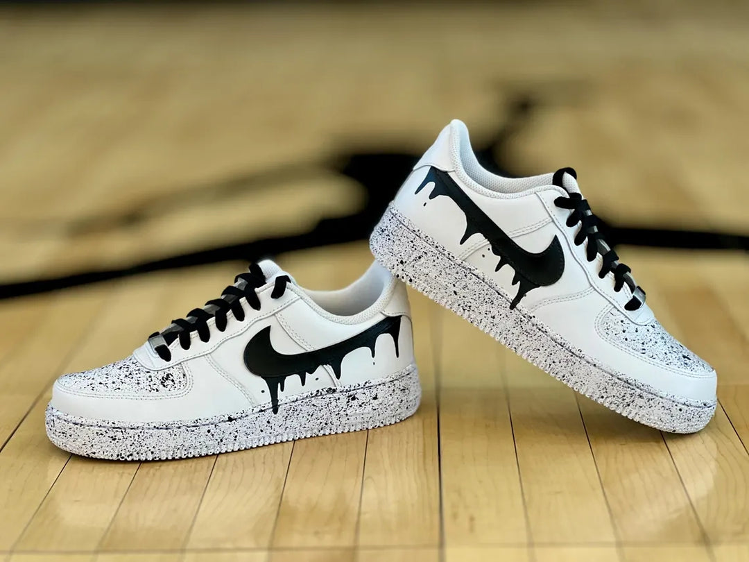 Custom Air Force 1 White Black Dripping Pattern