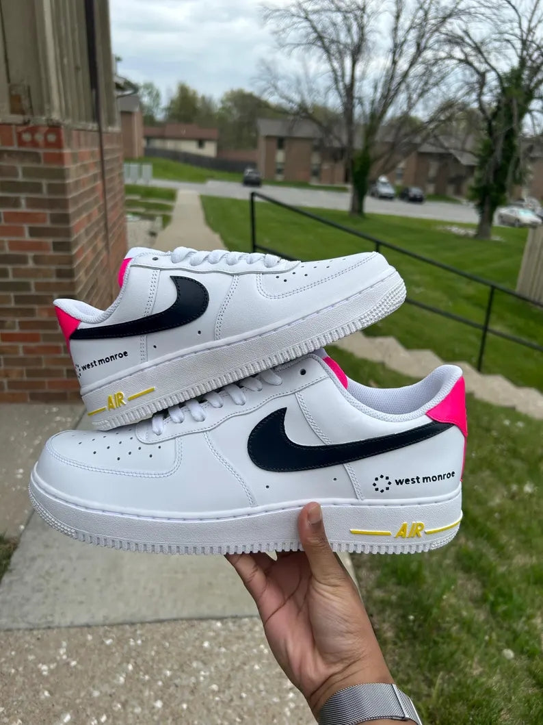 Custom Air Force 1 White Black Pink With West Monroe Logo