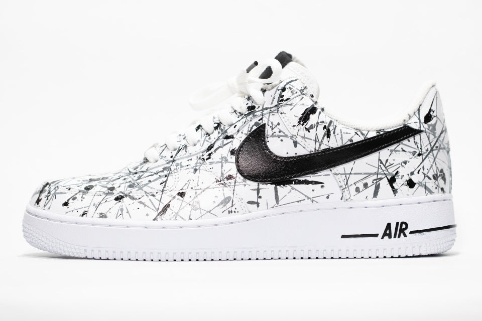 Custom Air Force 1 White Black Splatter Pattern