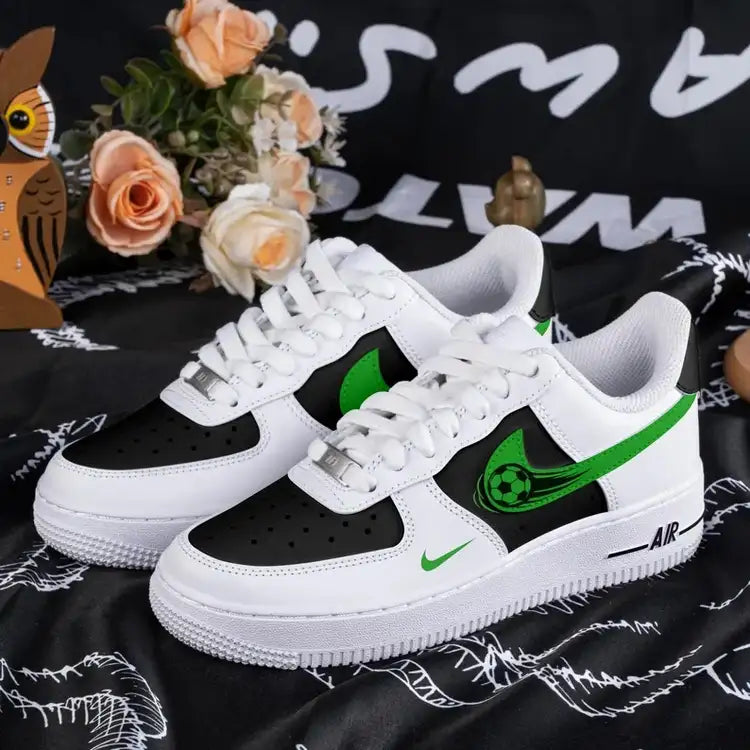 Custom Air Force 1 White Black With Soccer Ball Pattern
