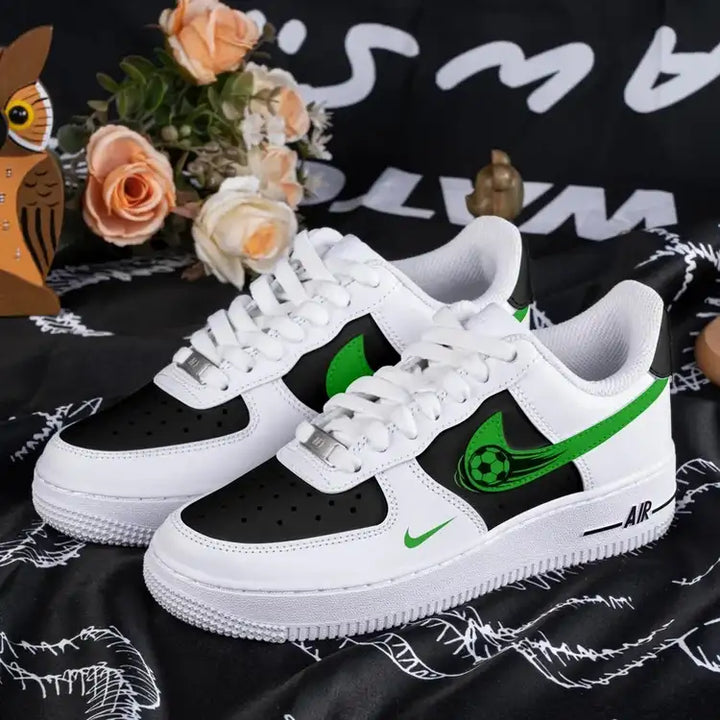 Custom Air Force 1 White Black With Soccer Ball Pattern