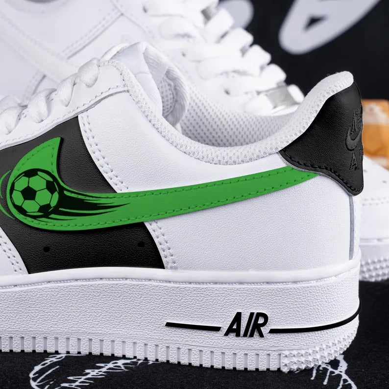 Custom Air Force 1 White Black With Soccer Ball Pattern