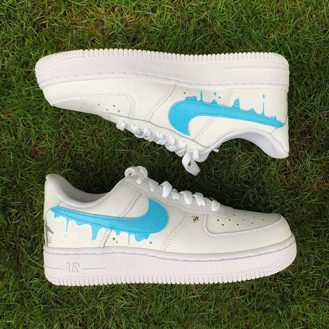 Custom Air Force 1 White Blue Drip And Tom And Jerry Design