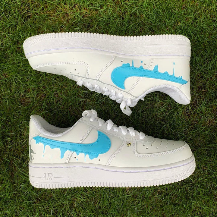 Custom Air Force 1 White Blue Drip And Tom And Jerry Design