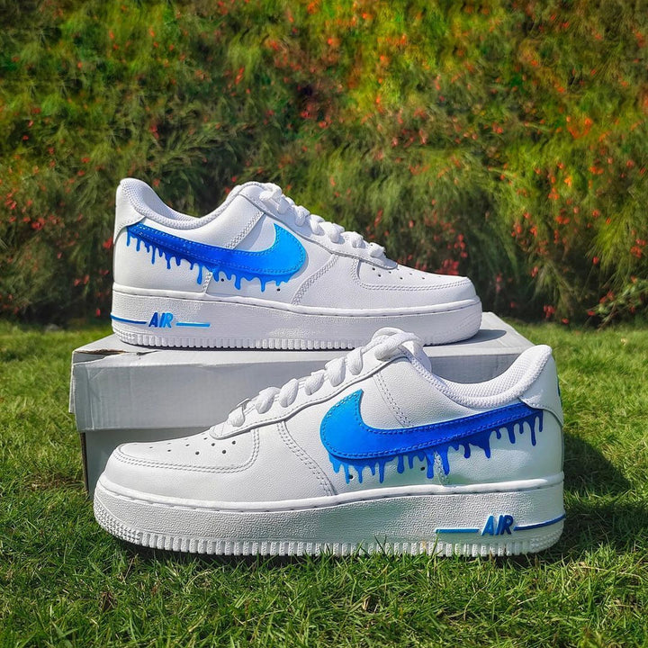 Custom Air Force 1 White Blue Drip Design