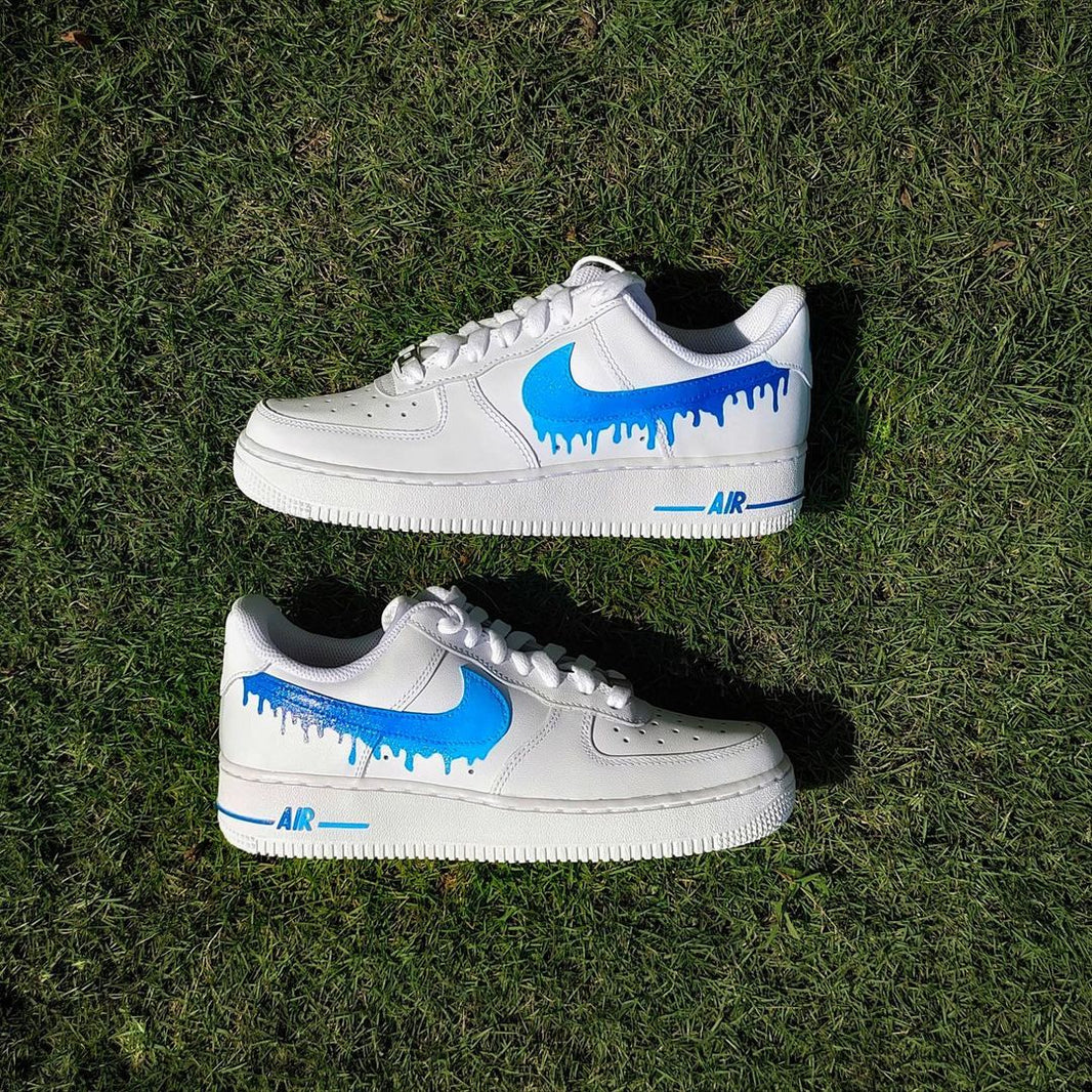 Custom Air Force 1 White Blue Drip Design