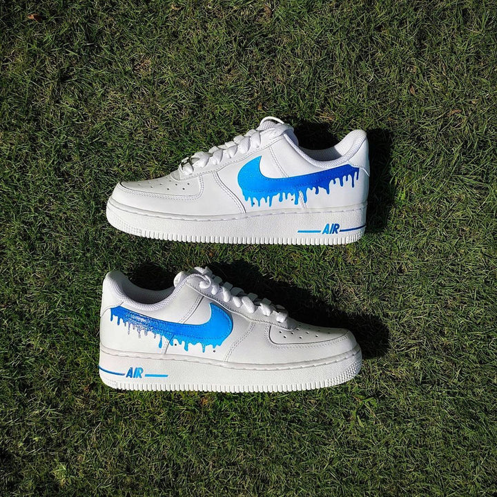 Custom Air Force 1 White Blue Drip Design