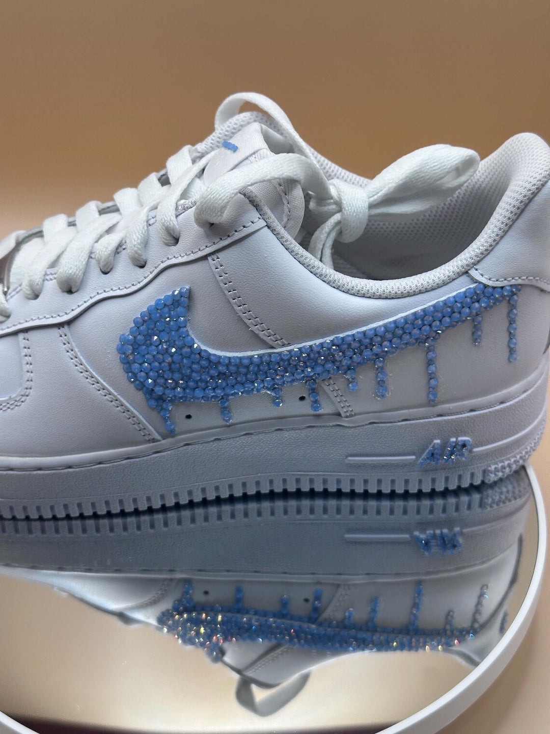 Custom Air Force 1 White Blue Dripping Rhinestones