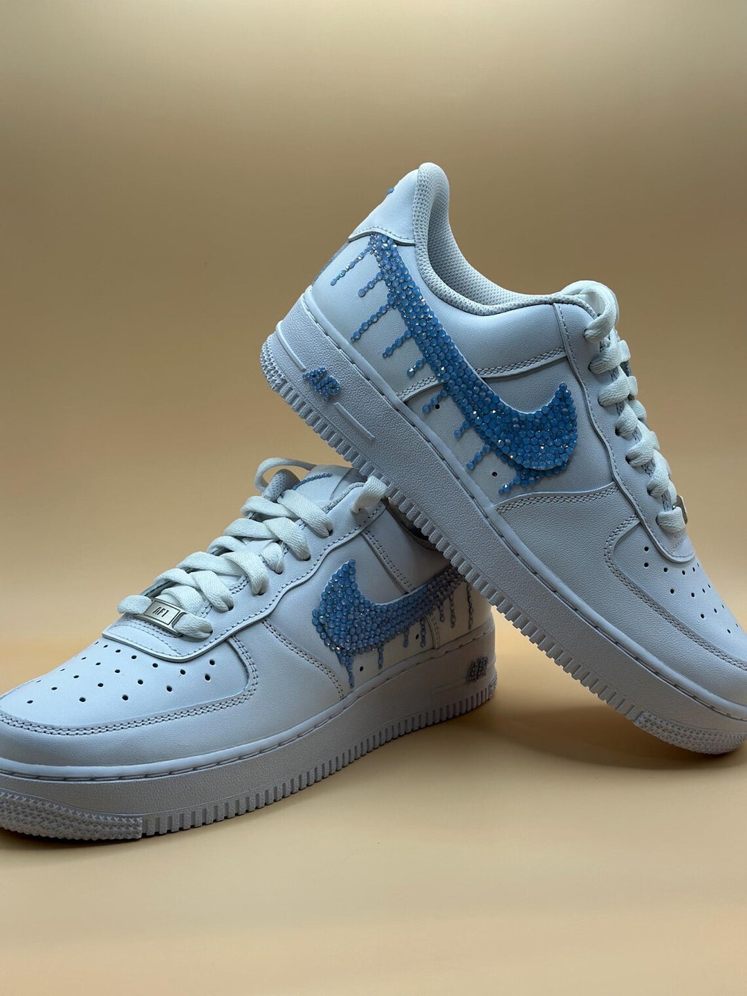 Custom Air Force 1 White Blue Dripping Rhinestones