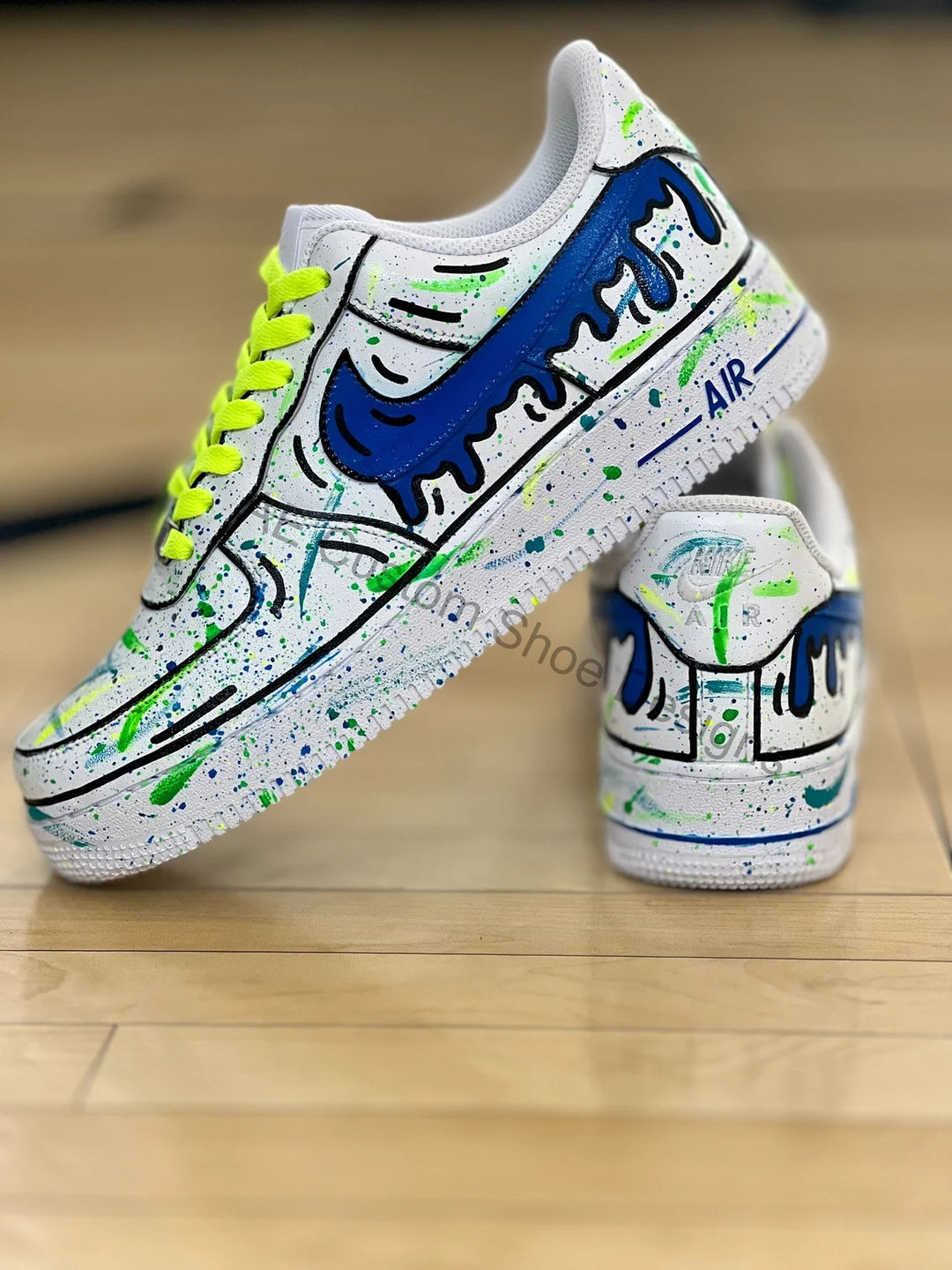 Custom Air Force 1 White Blue Green Splatter