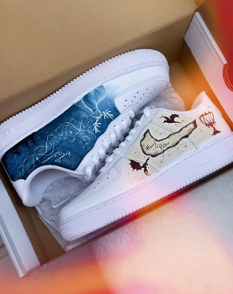 Custom Air Force 1 White Blue Harry Potter Theme