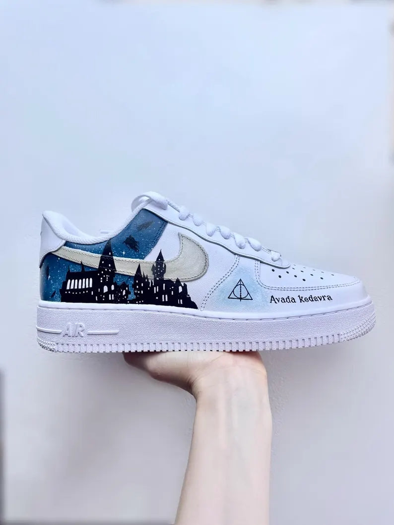 Custom Air Force 1 White Blue Harry Potter Theme