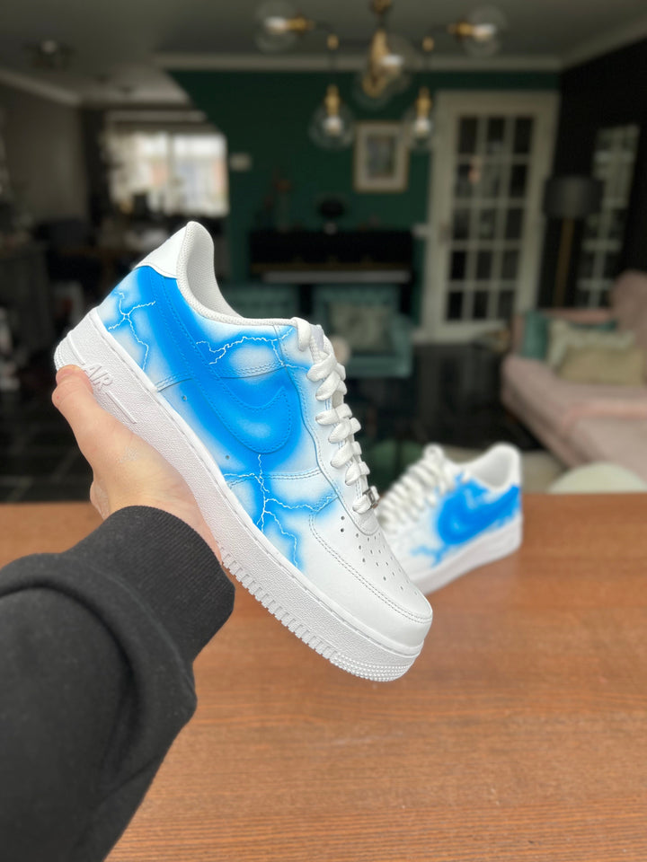 Custom Air Force 1 White Blue Lightning Pattern