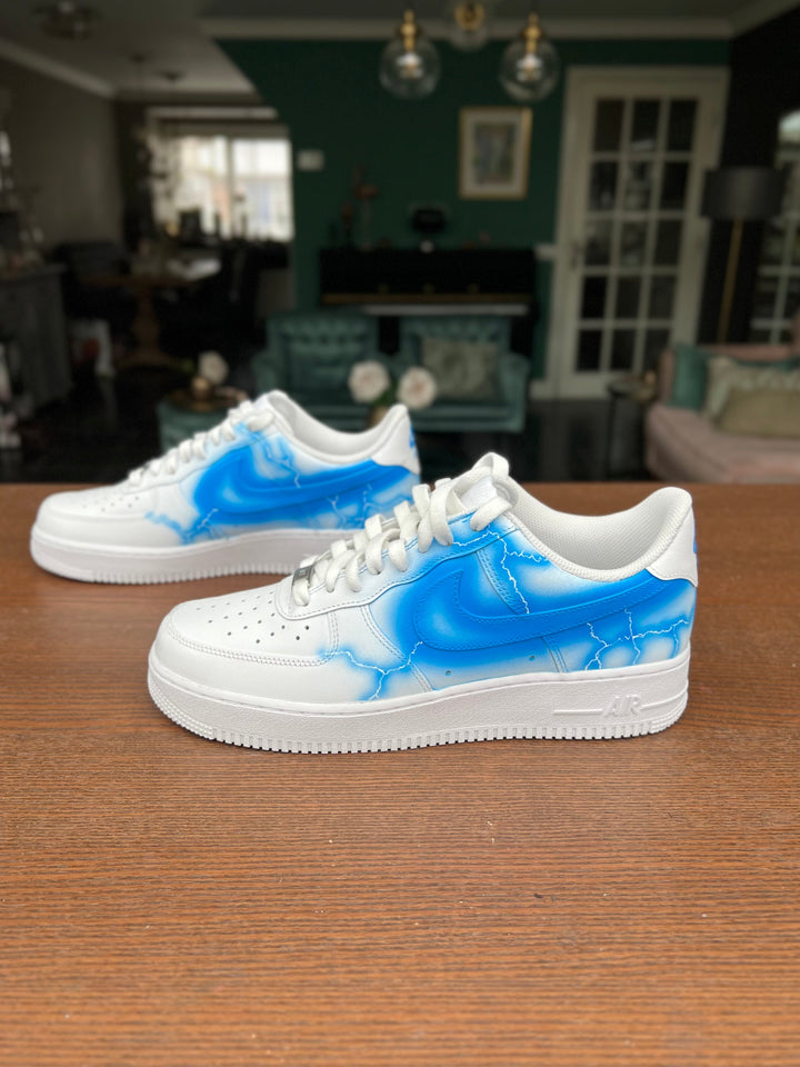 Custom Air Force 1 White Blue Lightning Pattern