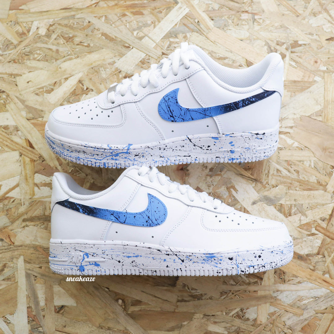 Custom Air Force 1 White Blue Splatter Design