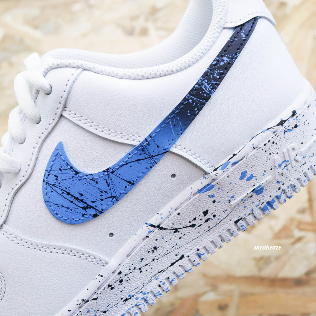Custom Air Force 1 White Blue Splatter Design