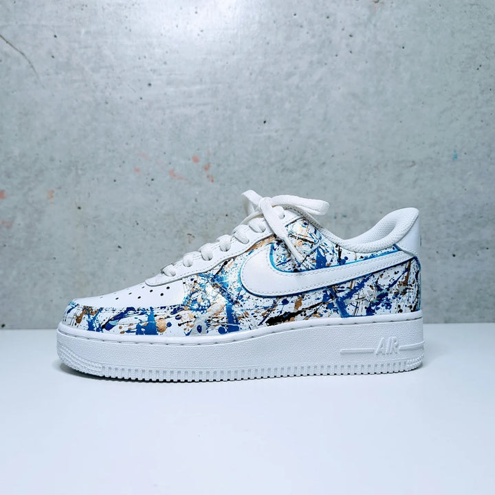 Custom Air Force 1 White Blue Splatter Pattern
