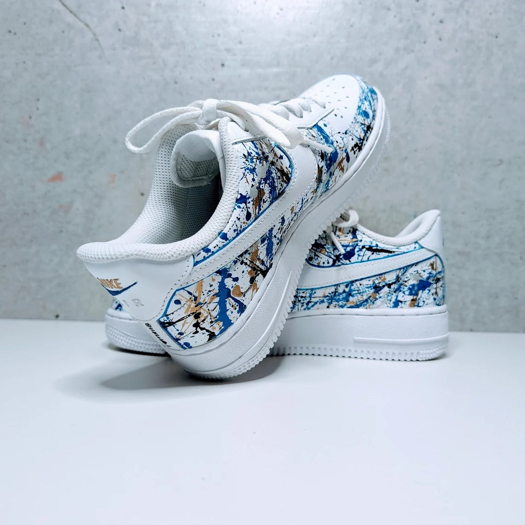 Custom Air Force 1 White Blue Splatter Pattern