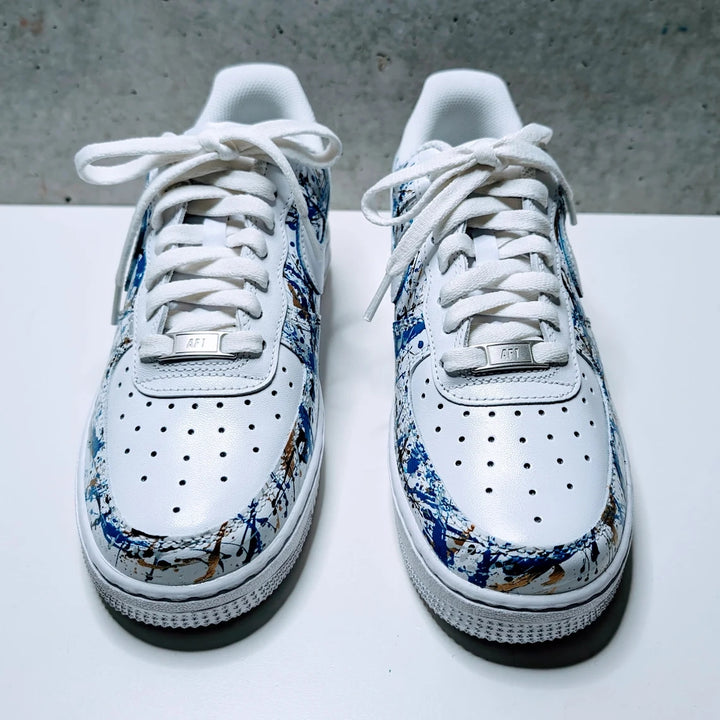 Custom Air Force 1 White Blue Splatter Pattern