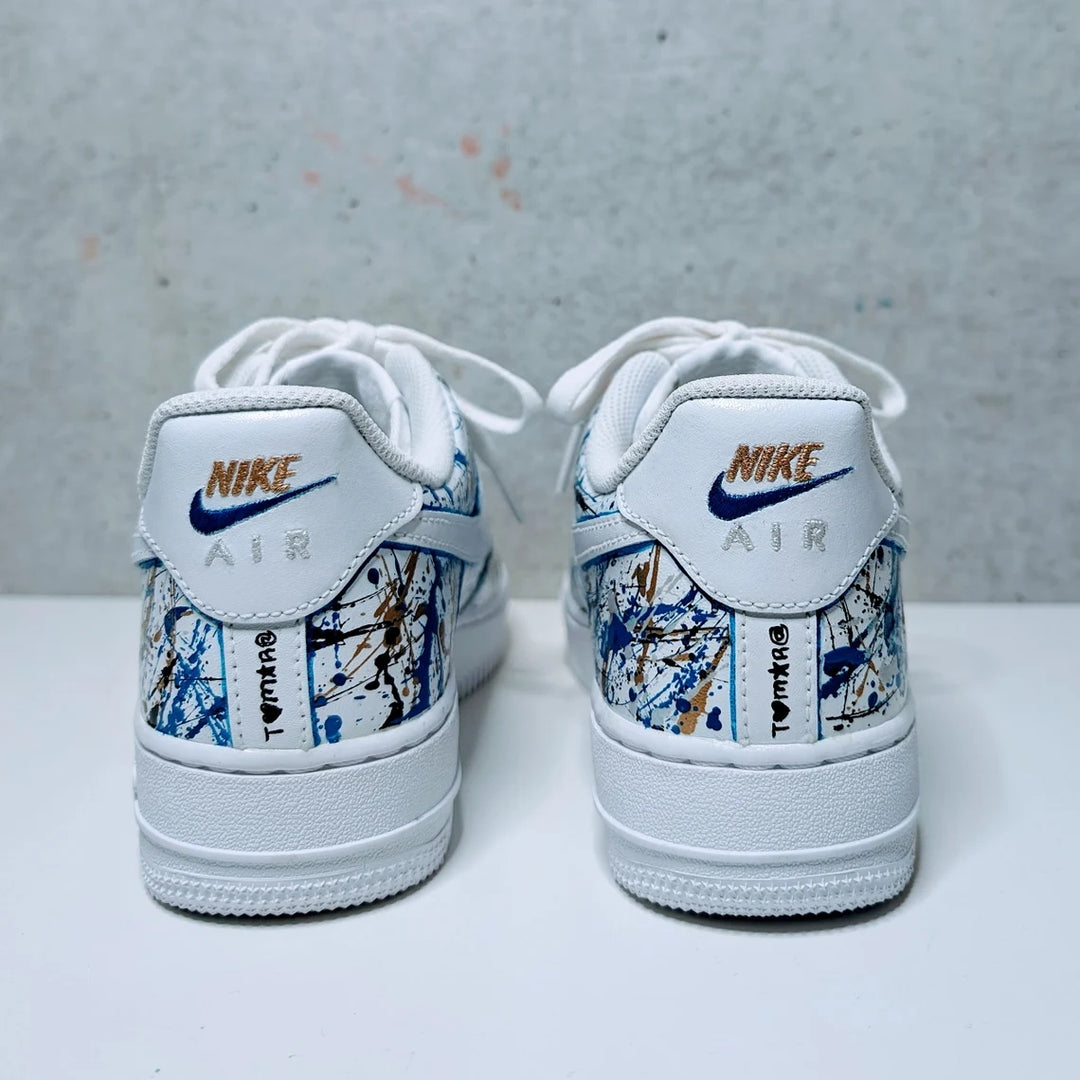 Custom Air Force 1 White Blue Splatter Pattern