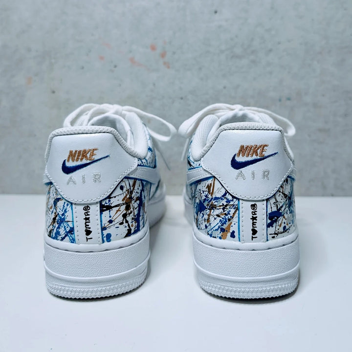 Custom Air Force 1 White Blue Splatter Pattern