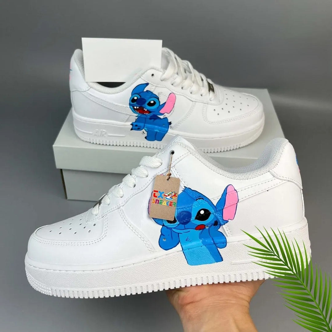Custom Air Force 1 White Blue Stitch Design