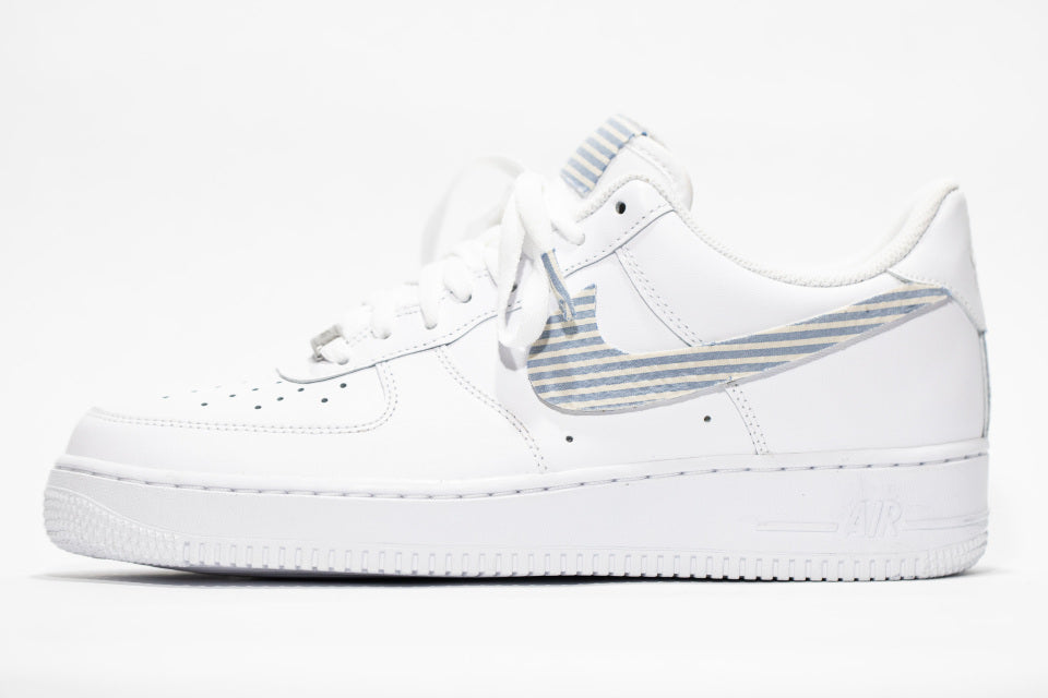Custom Air Force 1 White Blue Stripes