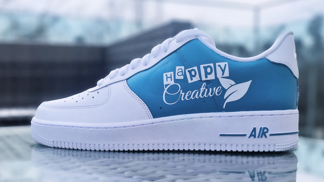 Custom Air Force 1 White Blue With Happy Creative Text