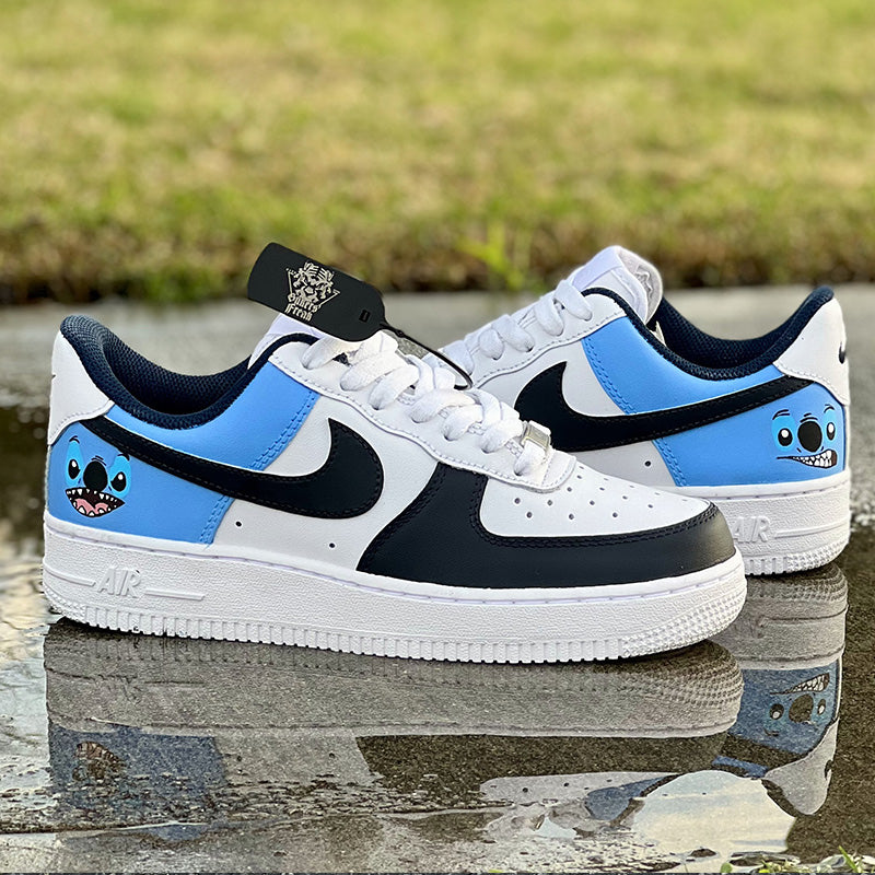 Custom Air Force 1 White Blue With Stitch Pattern