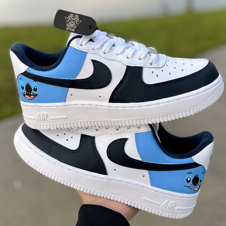 Custom Air Force 1 White Blue With Stitch Pattern