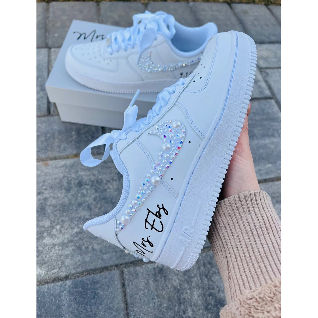 Custom Air Force 1 White Colored Rhinestones Swoosh