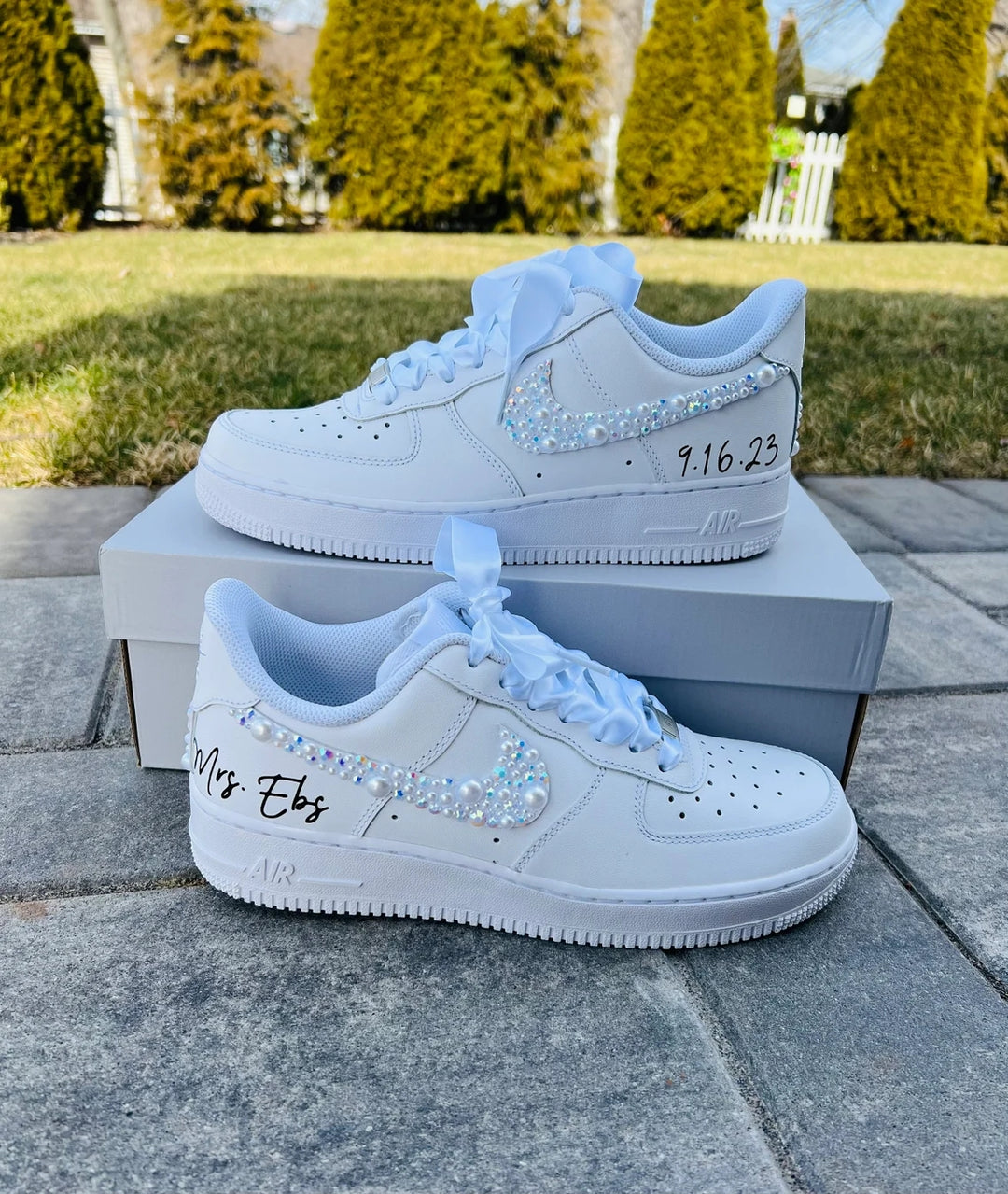 Custom Air Force 1 White Colored Rhinestones Swoosh