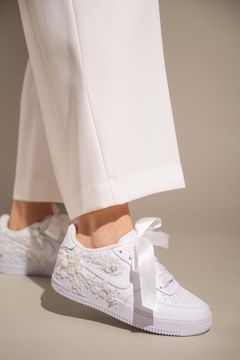 Custom Air Force 1 White Floral And Ribbons