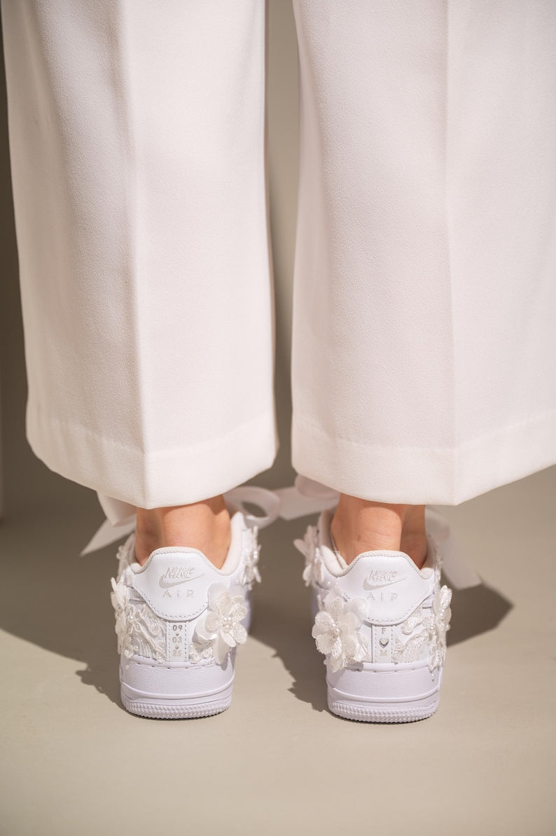 Custom Air Force 1 White Floral And Ribbons