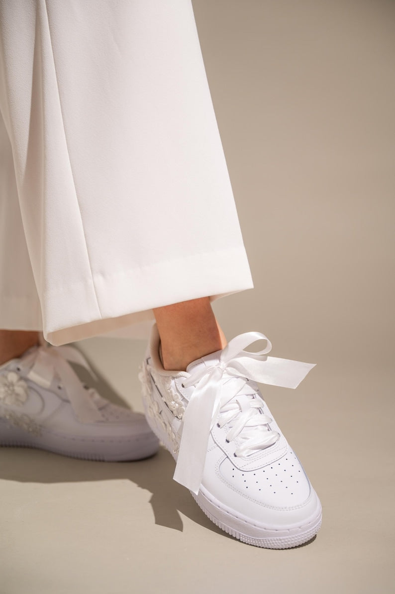 Custom Air Force 1 White Floral And Ribbons
