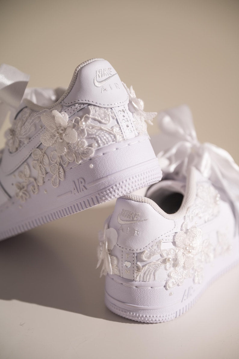 Custom Air Force 1 White Floral And Ribbons