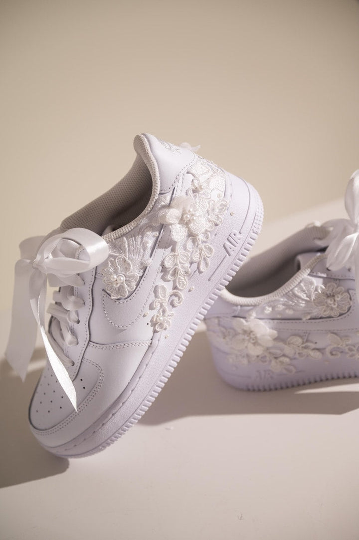 Custom Air Force 1 White Floral And Ribbons