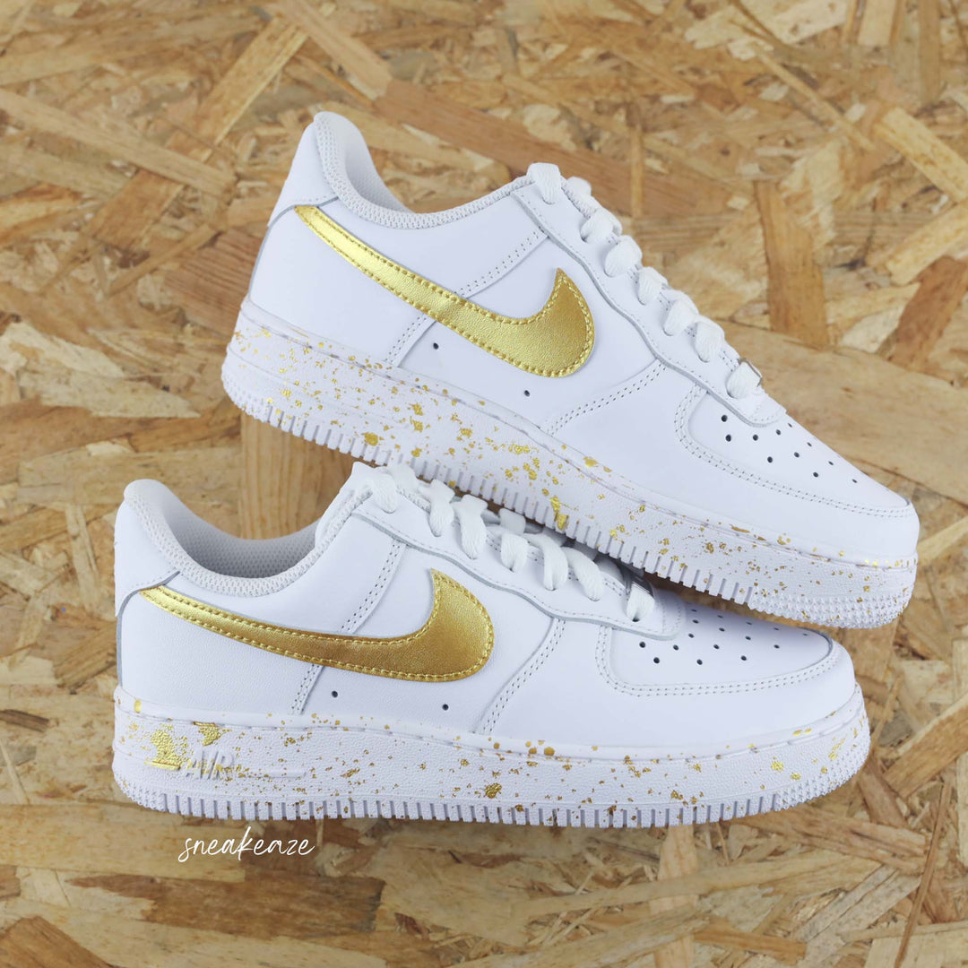Custom Air Force 1 White Gold Splatter Design