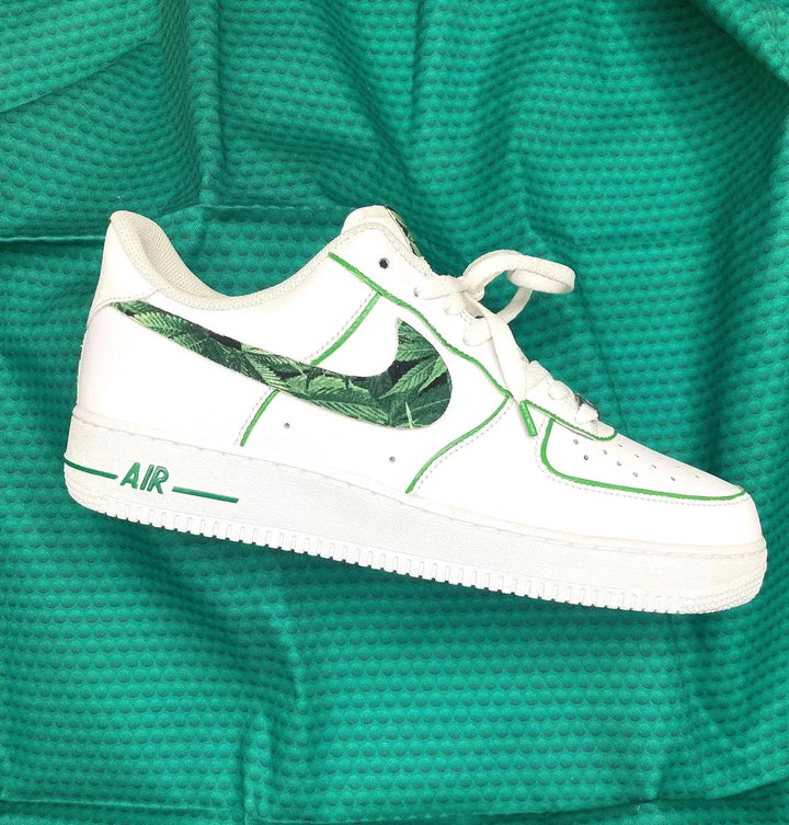 Custom Air Force 1 White Leaf Pattern Swoosh